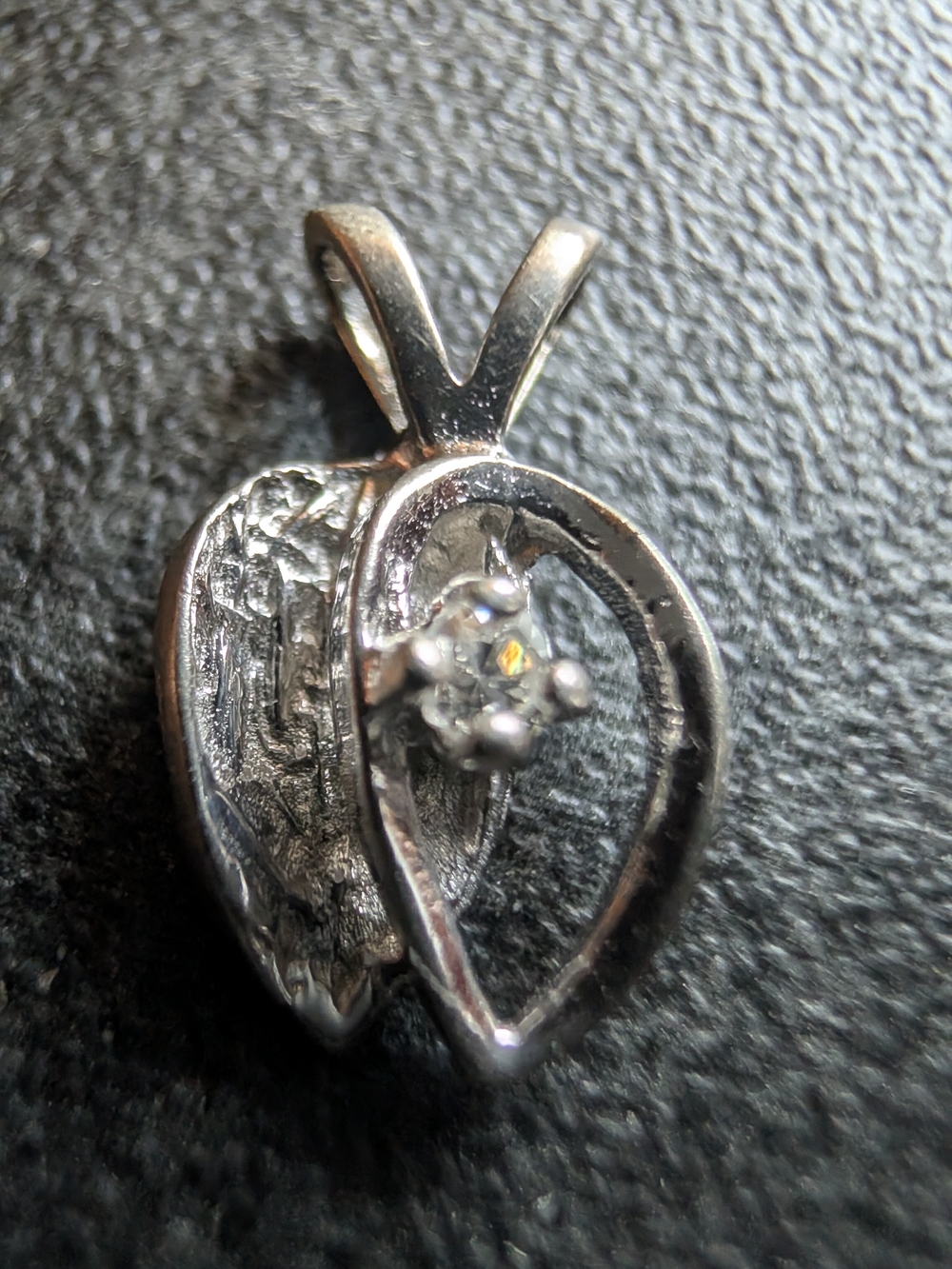 Solid 10 Karat White Gold Heart Pendant With Tiny Diamond